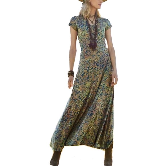 Peruvian Connection Dresses & Skirts - Peruvian Connection Anneliese Maxi Floral Boho Pima Cotton Teal Gold Size M NWOT